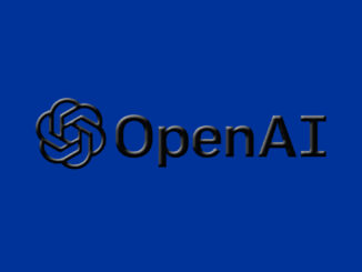 OpenAI logo with a dark design on a blue background.