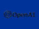 OpenAI logo with a dark design on a blue background.