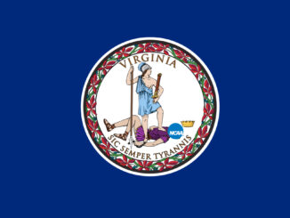 The flag of Virginia with its state seal on a blue background.