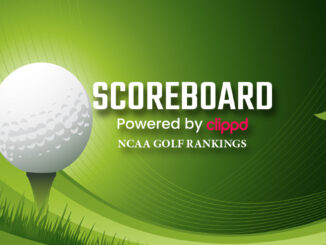 Golf ball near a hole on the green with scoreboard text.